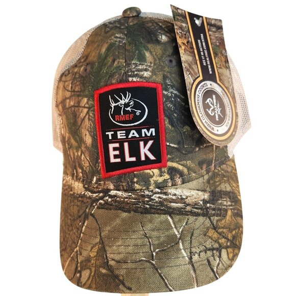 RMEF Team Elk Camo Mesh Cap Realtree Xtra Green Adjustable  Outdoor Hunting Hat - Picture 1 of 9